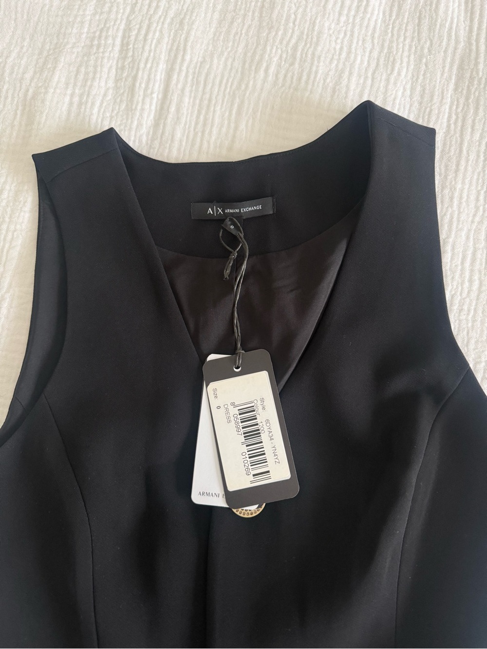 A/X Armani Exchange Black Sleeveless V-Neck Mini Dress with Silver Buttons - Picture 4 of 5